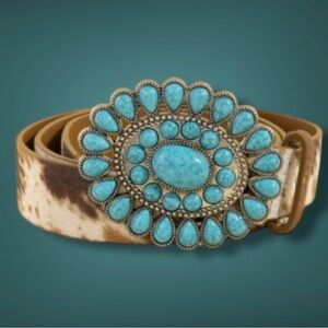 Blue Stone Faux Leather/Fur Western Fashion Belt